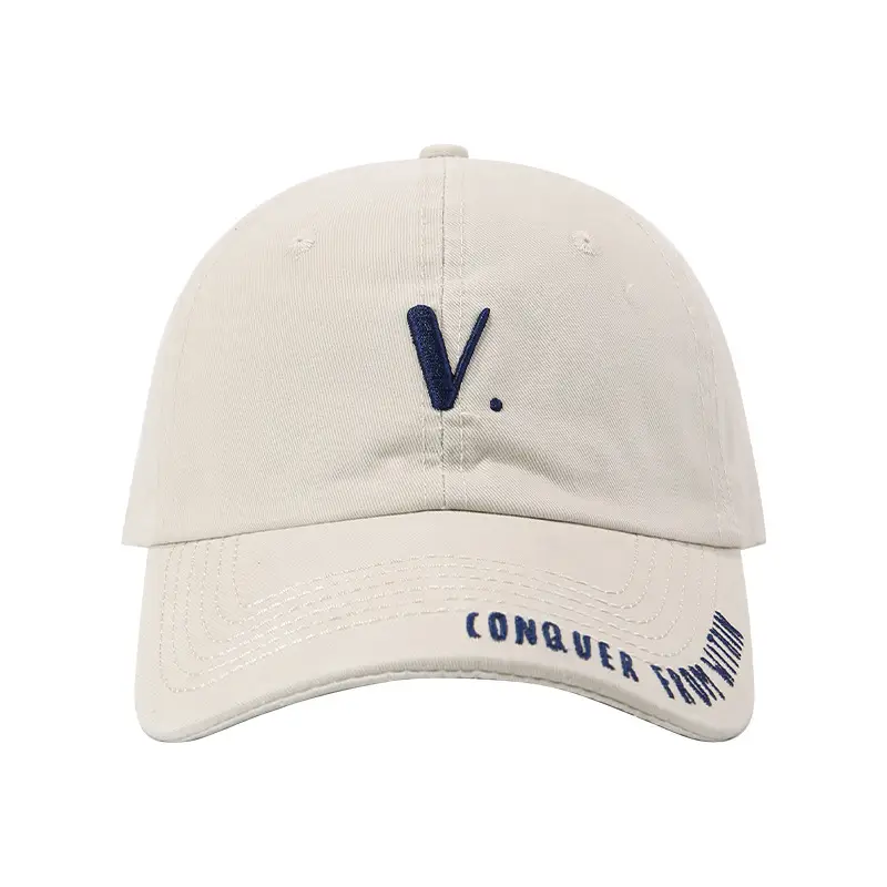 Korean-style Beige Pea Hat with V Logo - Image 11