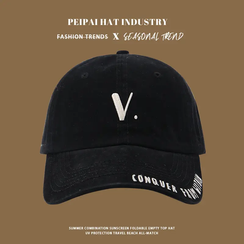Korean-style Beige Pea Hat with V Logo — feature 3