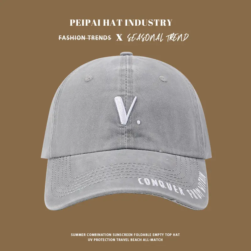 Korean-style Beige Pea Hat with V Logo — feature 4