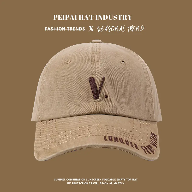 Korean-style Beige Pea Hat with V Logo — feature 6