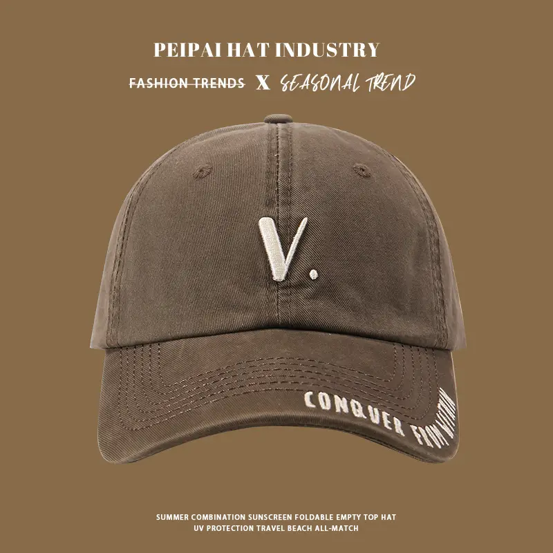 Korean-style Beige Pea Hat with V Logo - Image 4