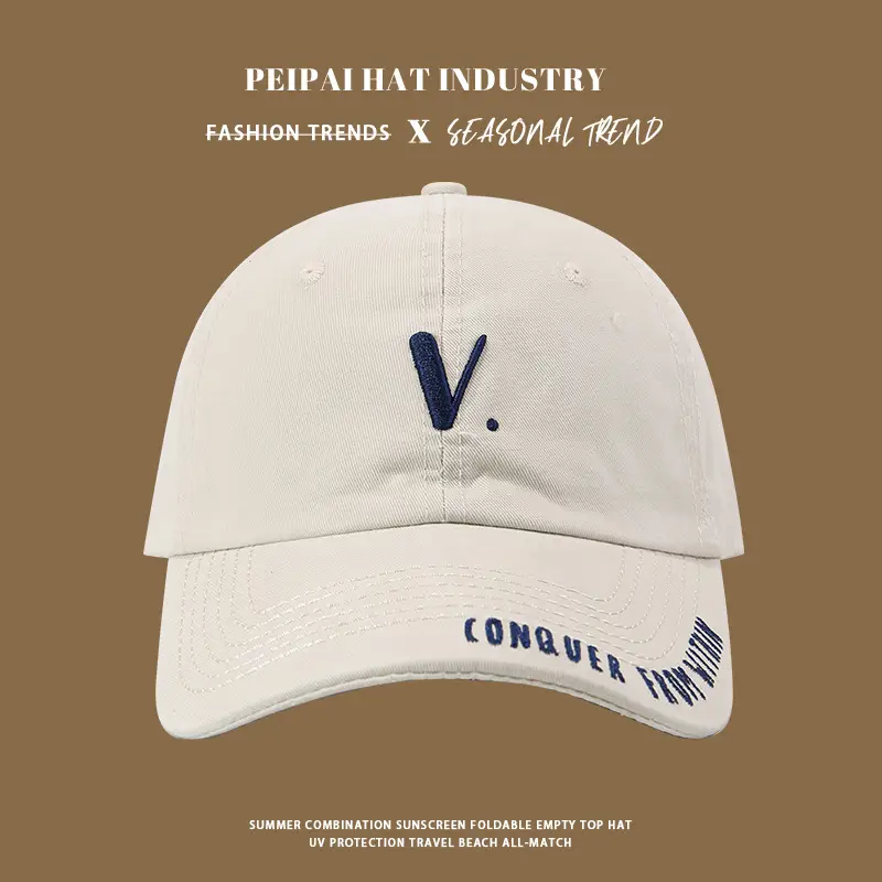 Korean-style Beige Pea Hat with V Logo - Image 6