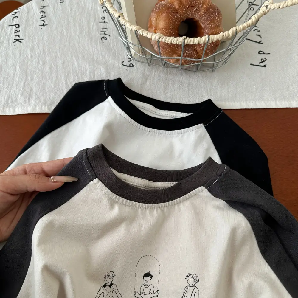 Montaigne Boys T-Shirt White Black Raglan Sleeve Print