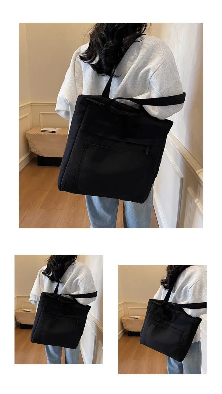 Women's Large Capacity Nylon Tote Bag Black — feature 15