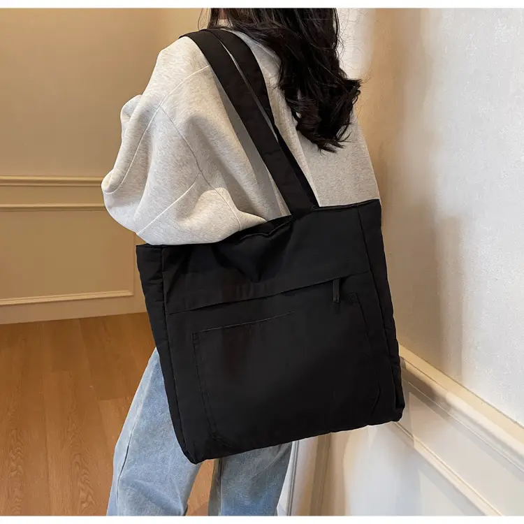 Women's Large Capacity Nylon Tote Bag Black — feature 40