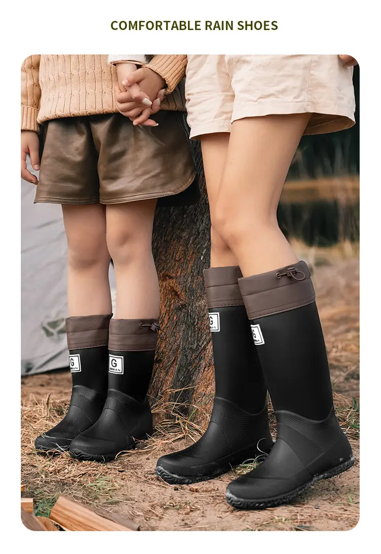 Foldable Children's Long Edge Rain Boots Waterproof Non-Slip Outdoor Camping Fashion Internet Popular High Rain Boots for Men and Women — feature 13