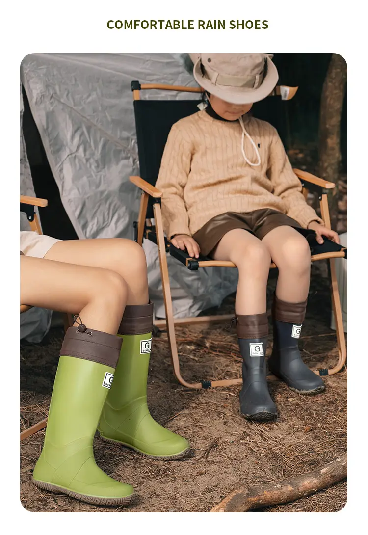 Foldable Children's Long Edge Rain Boots Waterproof Non-Slip Outdoor Camping Fashion Internet Popular High Rain Boots for Men and Women — feature 18
