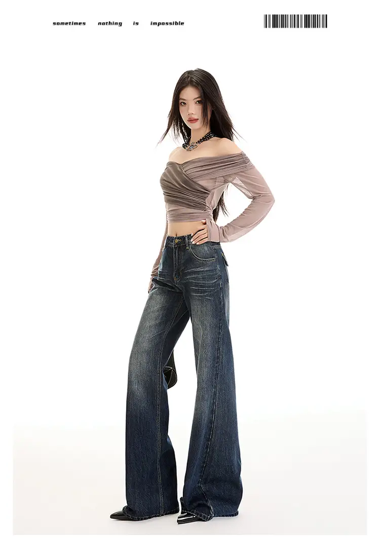 Young Orange# American Style Dark Blue Micro Jeans Women's Loose Fit — feature 15