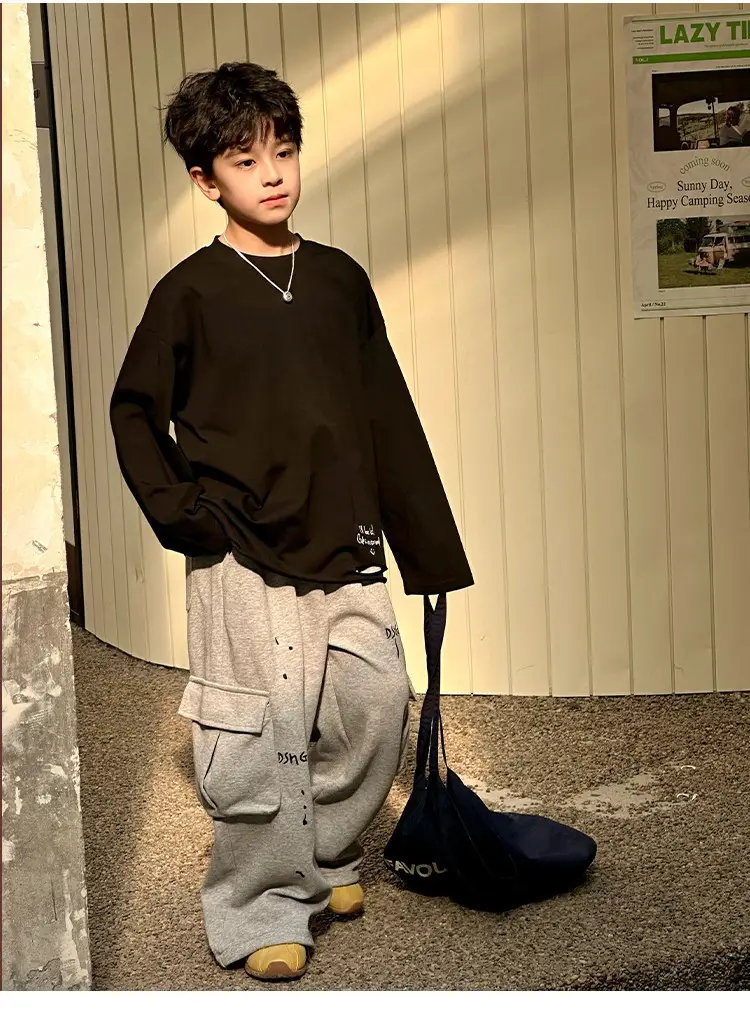 Boys Long Sleeve T-Shirt White Plaid Pants Spring 2025 — feature 16