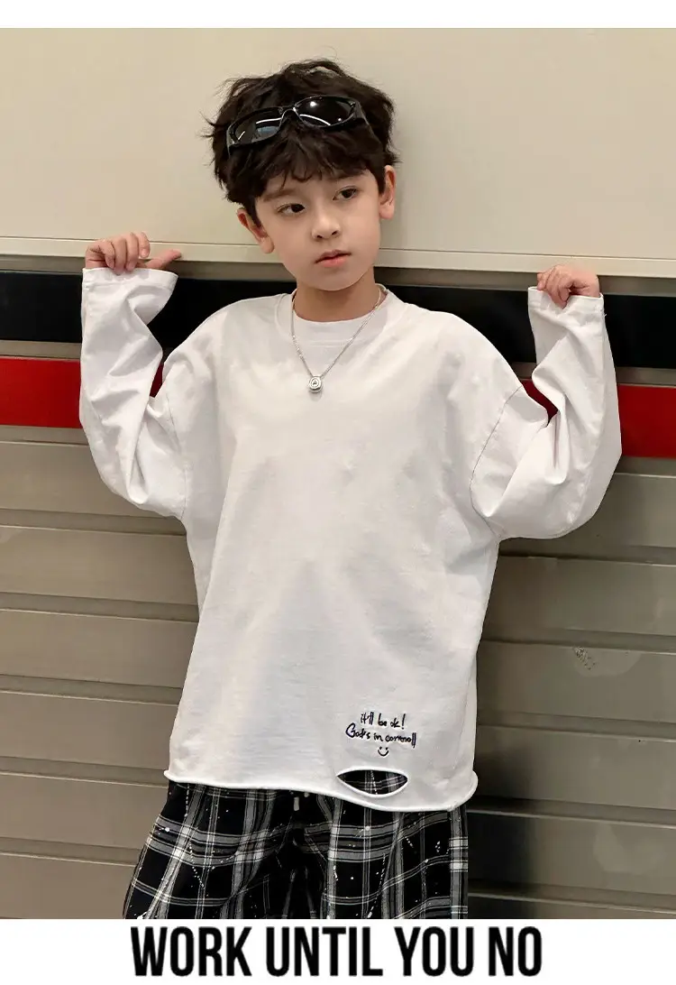 Boys Long Sleeve T-Shirt White Plaid Pants Spring 2025 — feature 22
