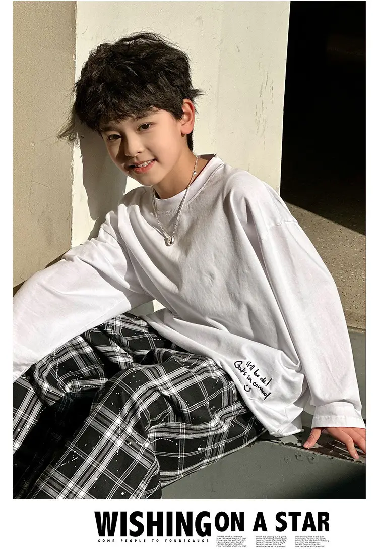 Boys Long Sleeve T-Shirt White Plaid Pants Spring 2025 — feature 23