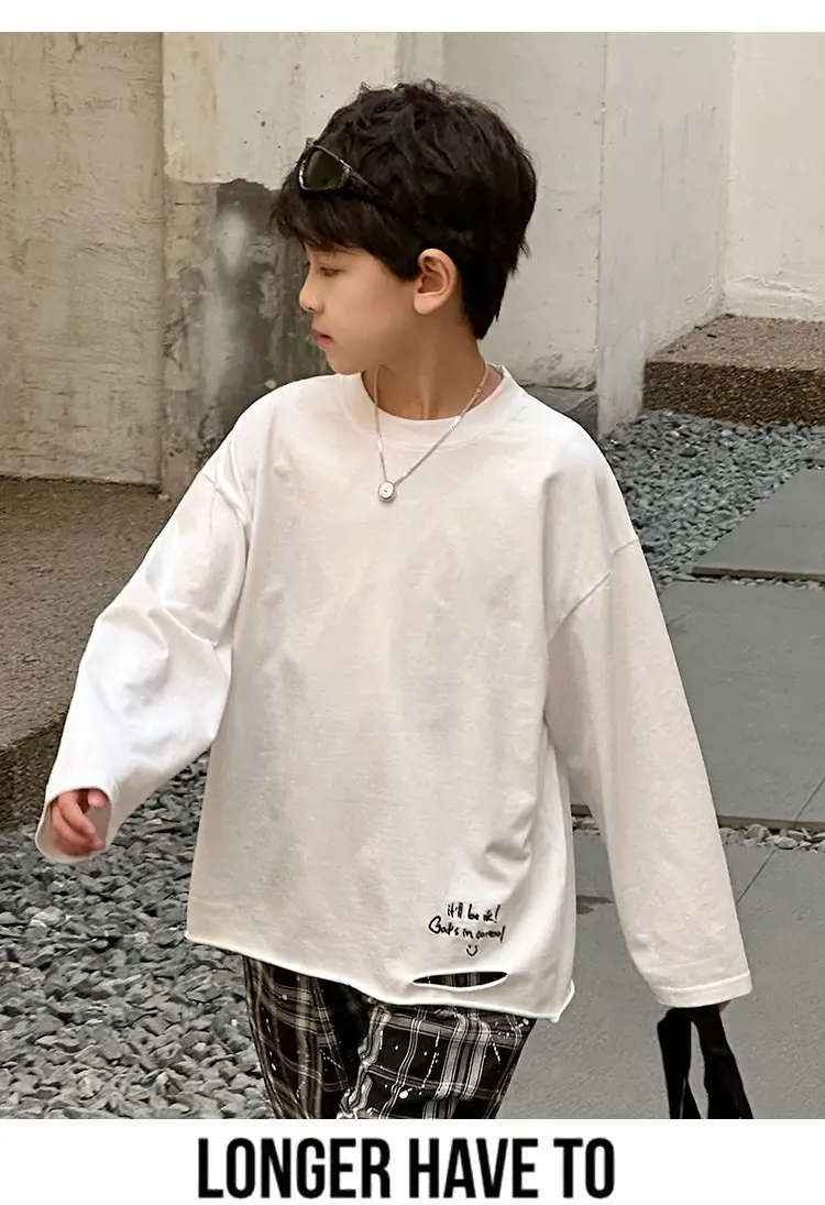 Boys Long Sleeve T-Shirt White Plaid Pants Spring 2025 — feature 25