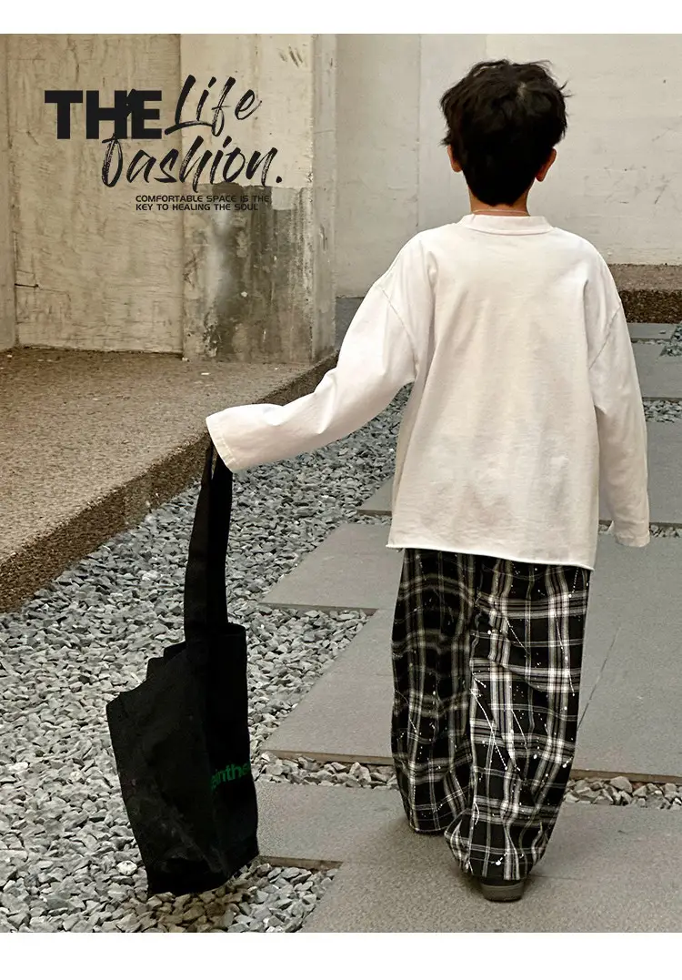 Boys Long Sleeve T-Shirt White Plaid Pants Spring 2025 — feature 27