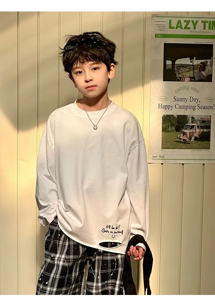 Boys Long Sleeve T-Shirt White Plaid Pants Spring 2025 — feature 29