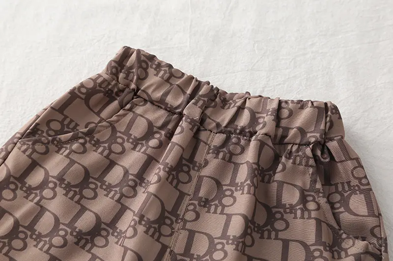 Boy's Printed Letter Summer Suit White Brown — feature 17
