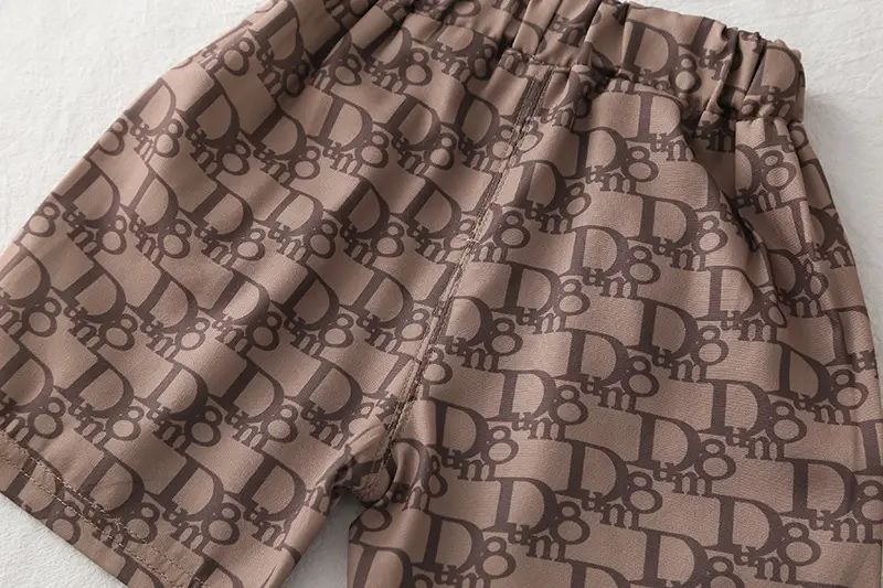 Boy's Printed Letter Summer Suit White Brown — feature 25