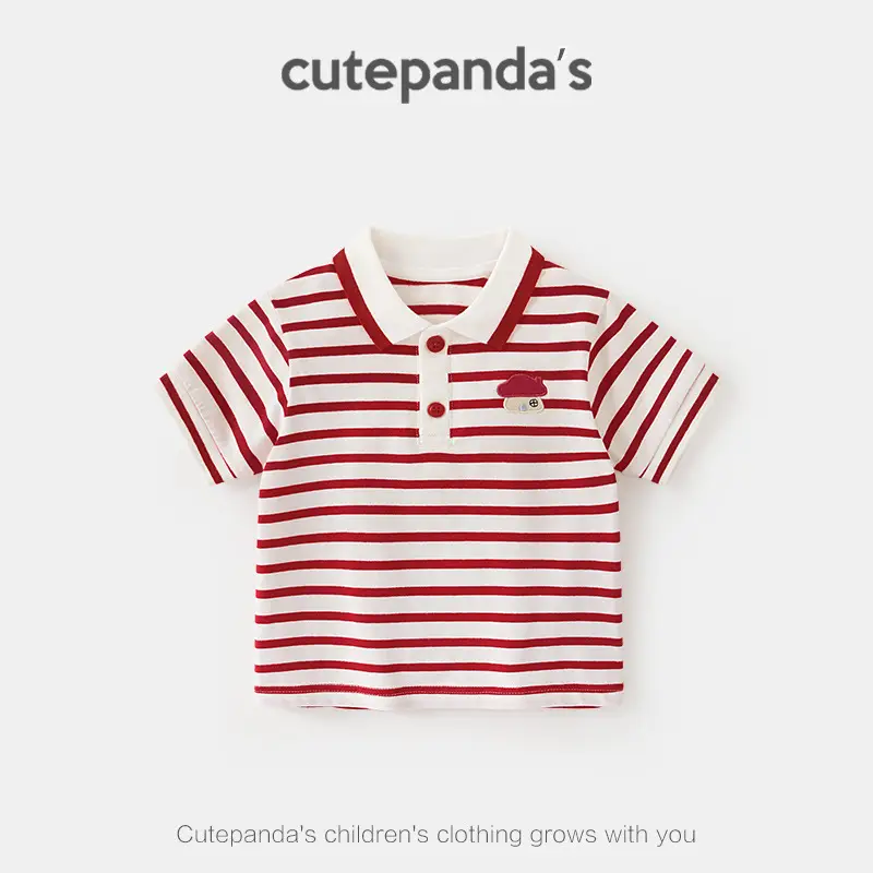 Kaka Panda Boys Red Striped Polo Shirt Summer - Image 6