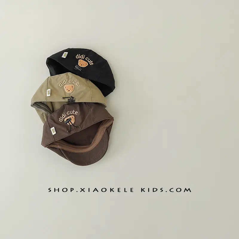 Black Super Cute Bear Baby Beret Cap Spring Autumn - Image 8
