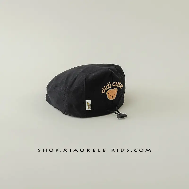 Black Super Cute Bear Baby Beret Cap Spring Autumn - Image 4