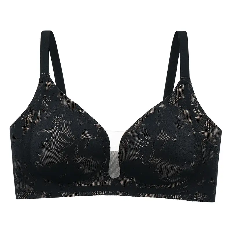 Light Luxury Lace Traceless Adjustable Underwear Mesh Stitching Deep V Sexy Bra Lightweight Soft Support 7A Anti-bacterial Cool