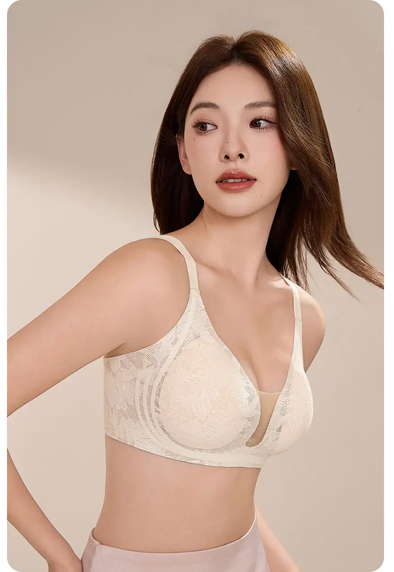 Light Luxury Lace Traceless Adjustable Underwear Mesh Stitching Deep V Sexy Bra Lightweight Soft Support 7A Anti-bacterial Cool — feature 16