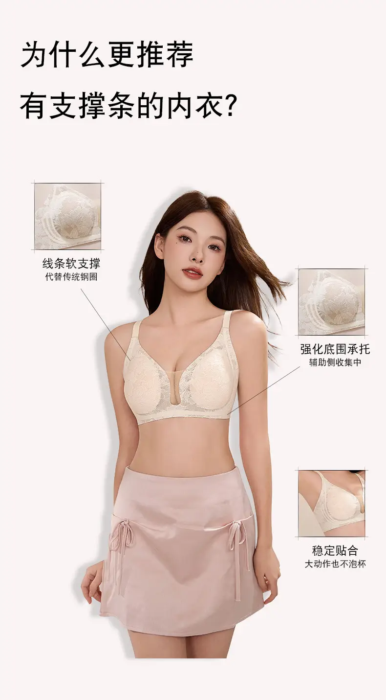 Light Luxury Lace Traceless Adjustable Underwear Mesh Stitching Deep V Sexy Bra Lightweight Soft Support 7A Anti-bacterial Cool — feature 5