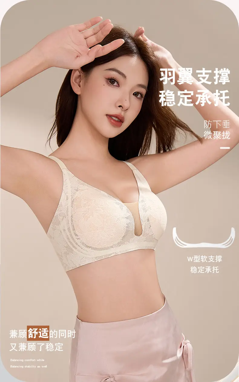 Light Luxury Lace Traceless Adjustable Underwear Mesh Stitching Deep V Sexy Bra Lightweight Soft Support 7A Anti-bacterial Cool — feature 7