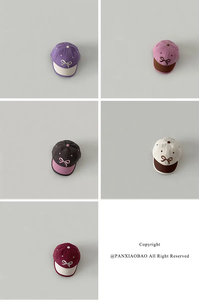 Purple Bow Short-Brim Baseball Cap for Boys Girls — feature 14