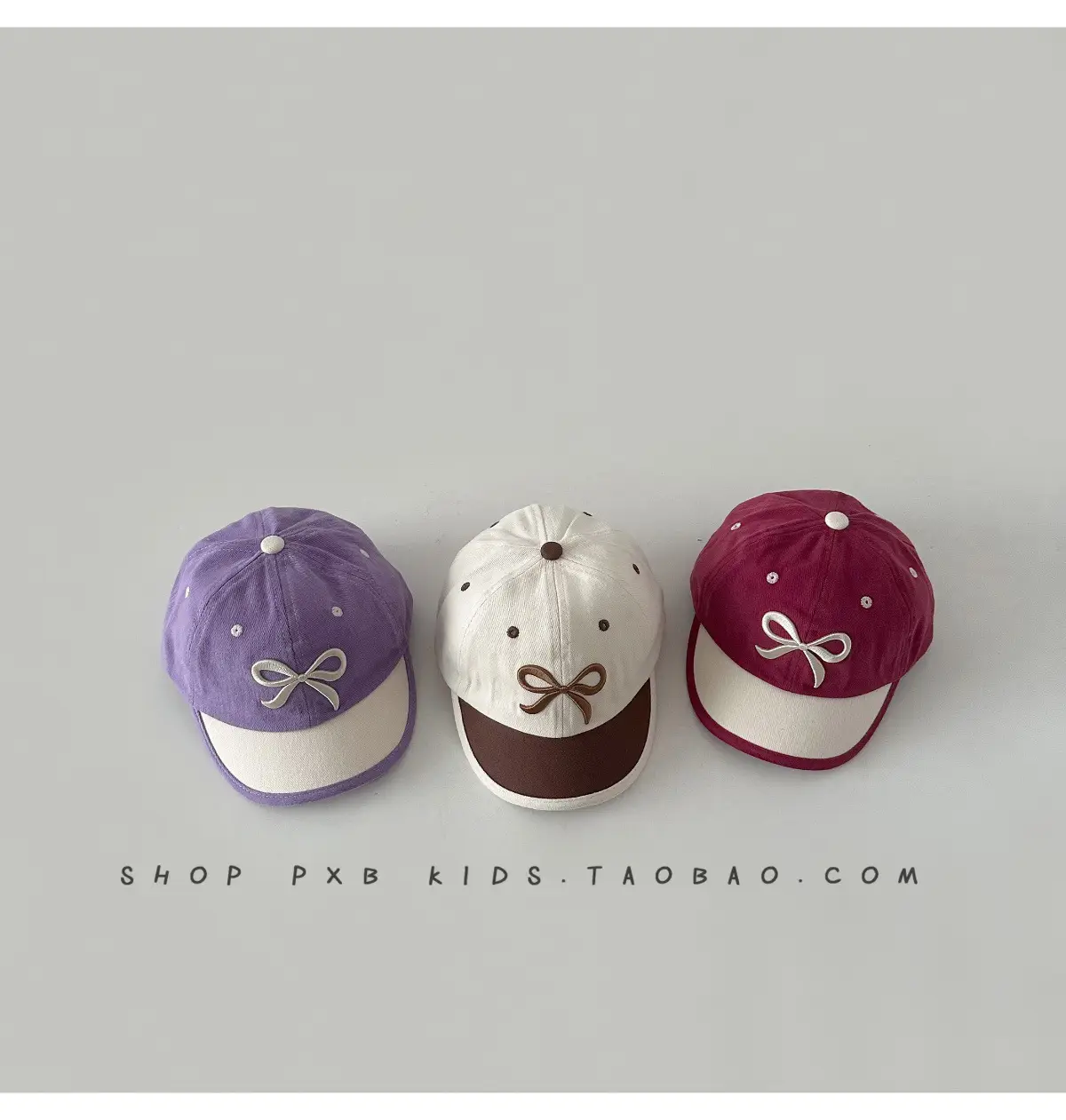 Purple Bow Short-Brim Baseball Cap for Boys Girls — feature 3