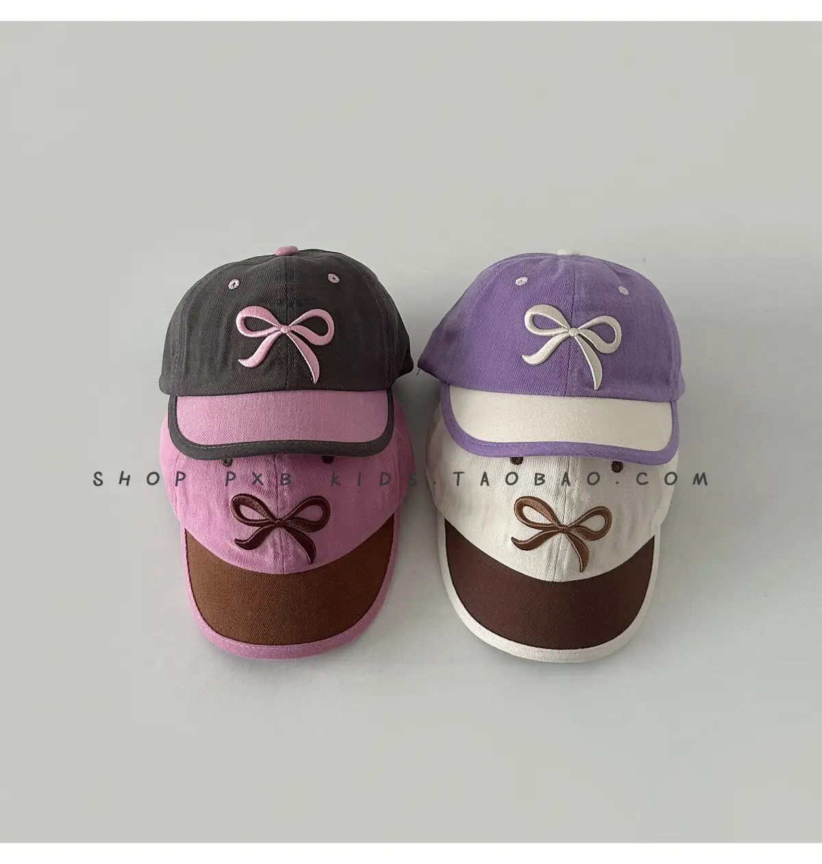 Purple Bow Short-Brim Baseball Cap for Boys Girls — feature 4