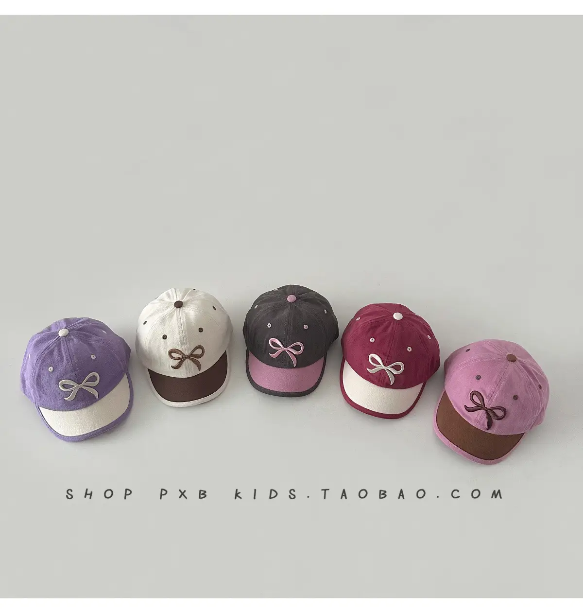 Purple Bow Short-Brim Baseball Cap for Boys Girls — feature 5