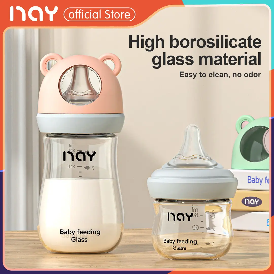 Cross-border Bear Wide-caliber Baby Bottle High Borosilicate Glass Bottle Large Capacity Three-section Anti-flatulence Bottle