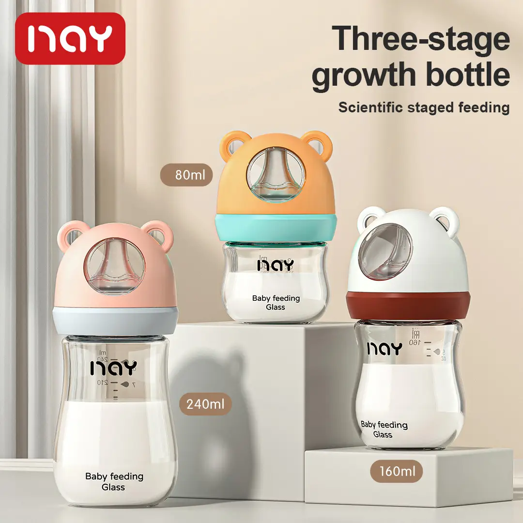 Cross-border Bear Wide-caliber Baby Bottle High Borosilicate Glass Bottle Large Capacity Three-section Anti-flatulence Bottle