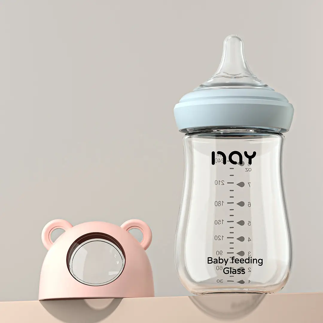 Cross-border Bear Wide-caliber Baby Bottle High Borosilicate Glass Bottle Large Capacity Three-section Anti-flatulence Bottle