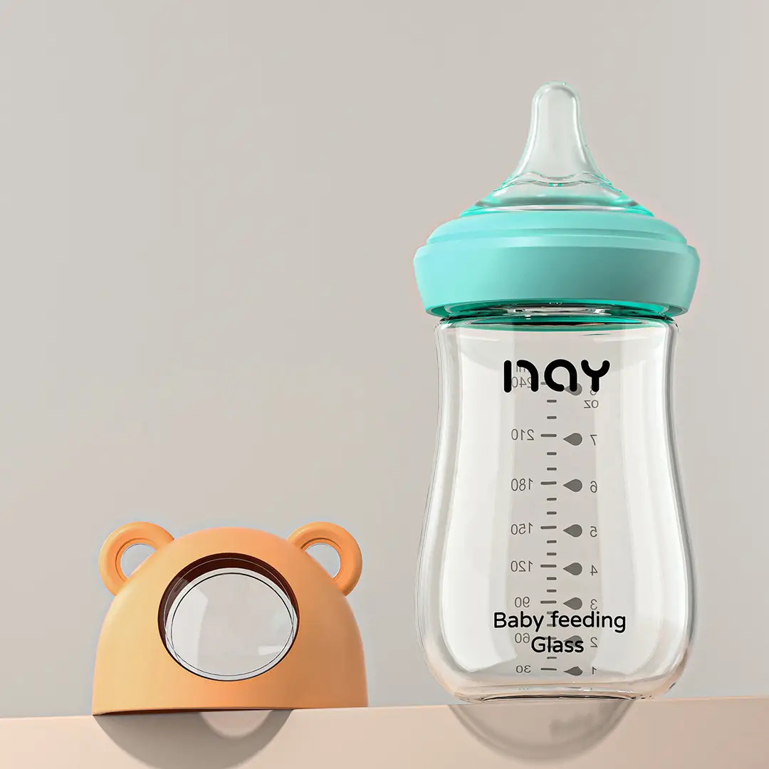 Cross-border Bear Wide-caliber Baby Bottle High Borosilicate Glass Bottle Large Capacity Three-section Anti-flatulence Bottle