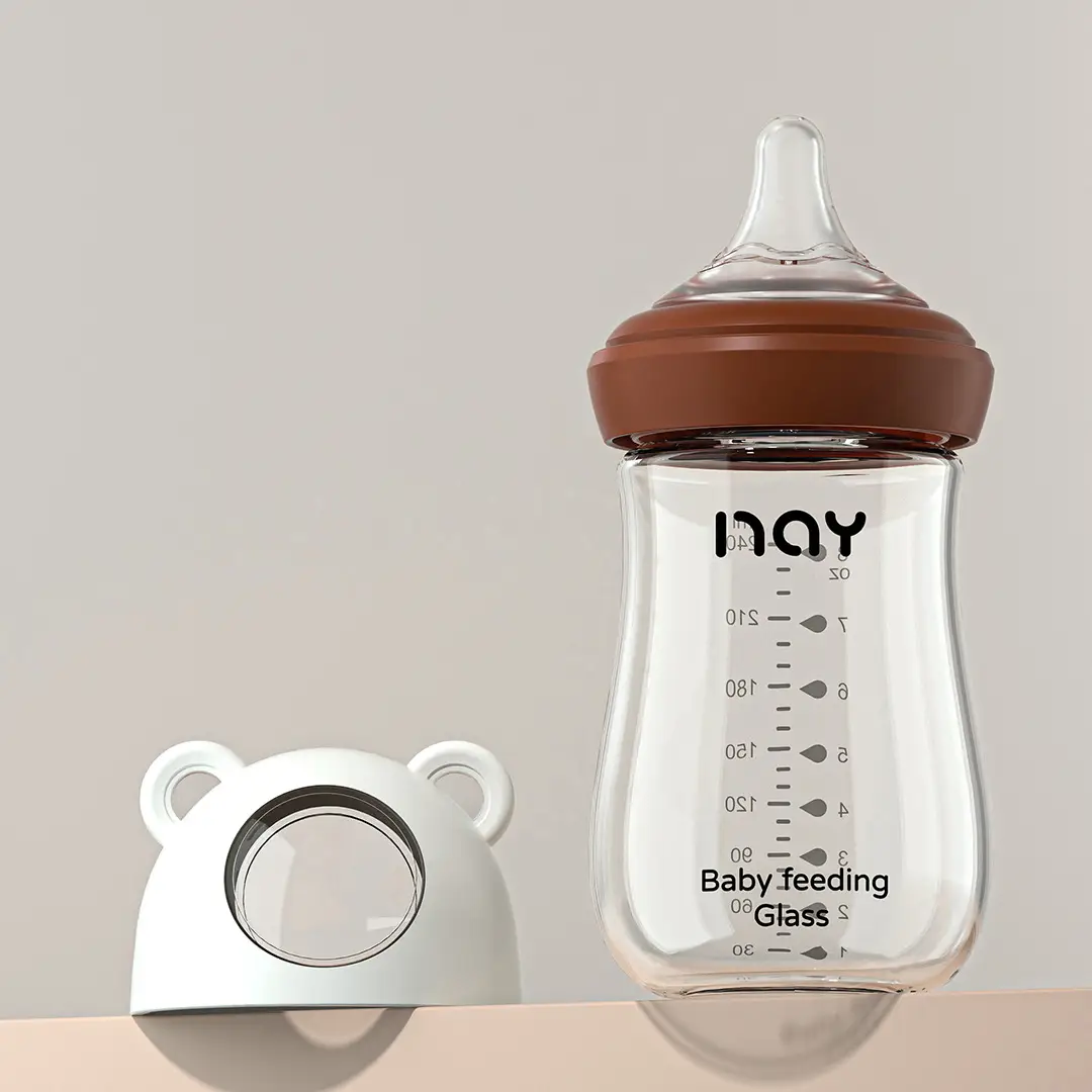 Cross-border Bear Wide-caliber Baby Bottle High Borosilicate Glass Bottle Large Capacity Three-section Anti-flatulence Bottle