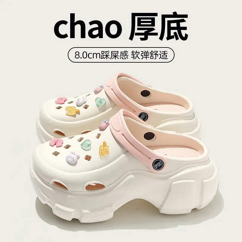 Croc Shoes Women's Summer Outer Wear 2025 New Eva Thick Sole Heightening Beach Nurse Baotou Half Sandals for Women