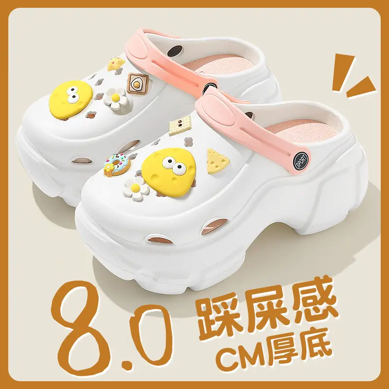 Croc Shoes Women's Summer Outer Wear 2025 New Eva Thick Sole Heightening Beach Nurse Baotou Half Sandals for Women