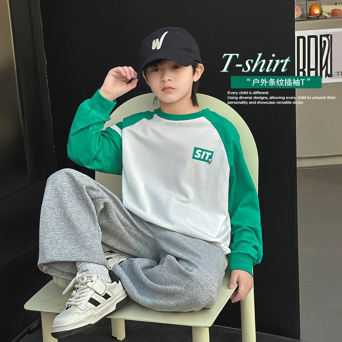 Snoopy Boys Long Sleeve T-Shirt Green White Spring New Kids Base Shirt - Image 6