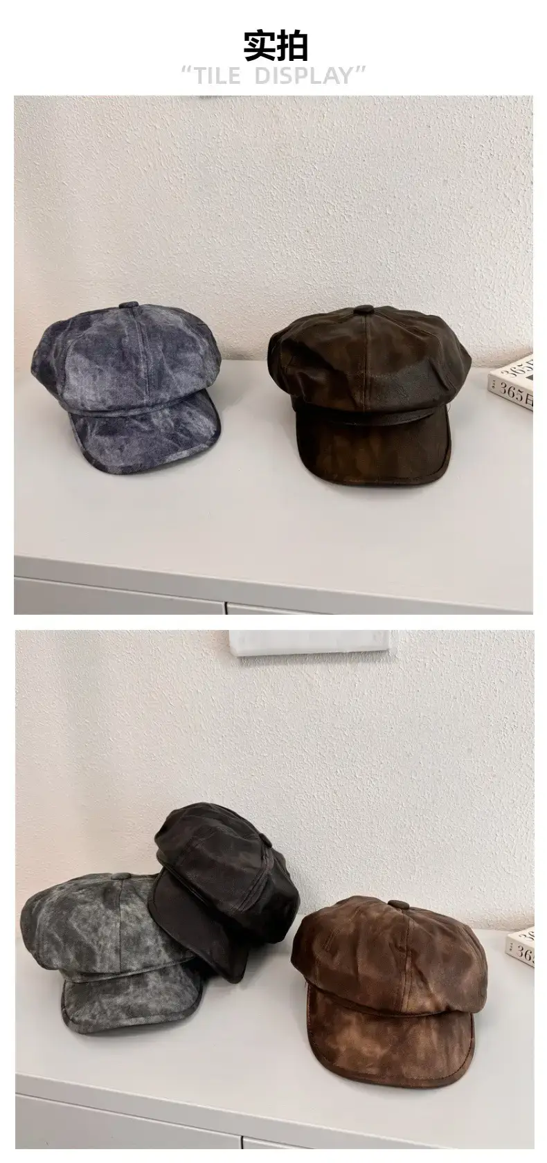 Retro PU Leather Octagonal Cap Women Black — feature 3