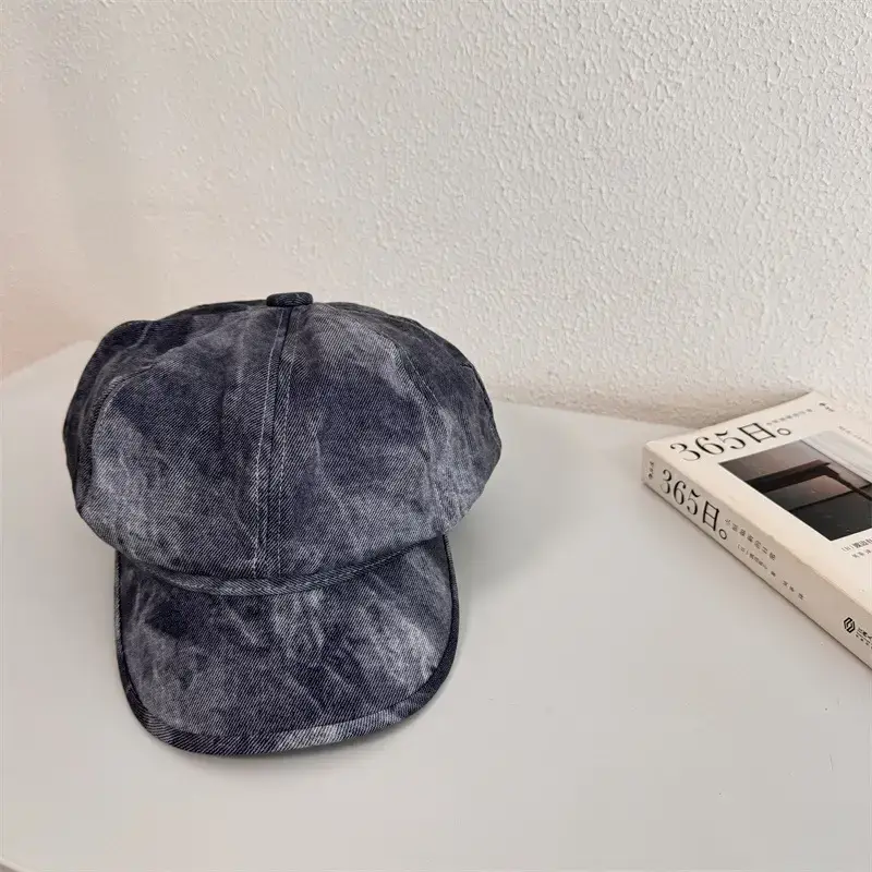 Retro PU Leather Octagonal Cap Women Black - Image 2