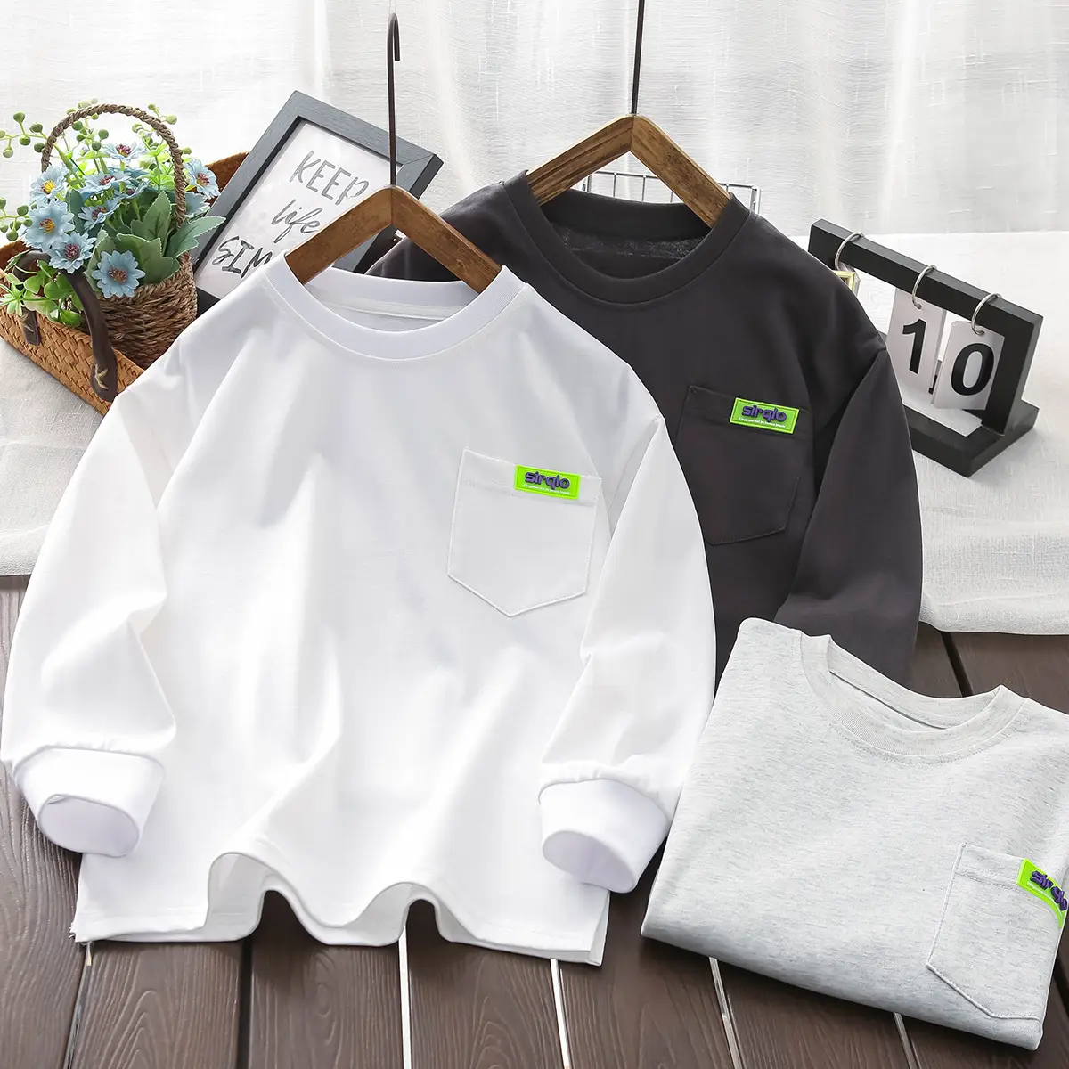 Autum Kids Long Sleeve T-Shirts Set White Black Grey - Image 4