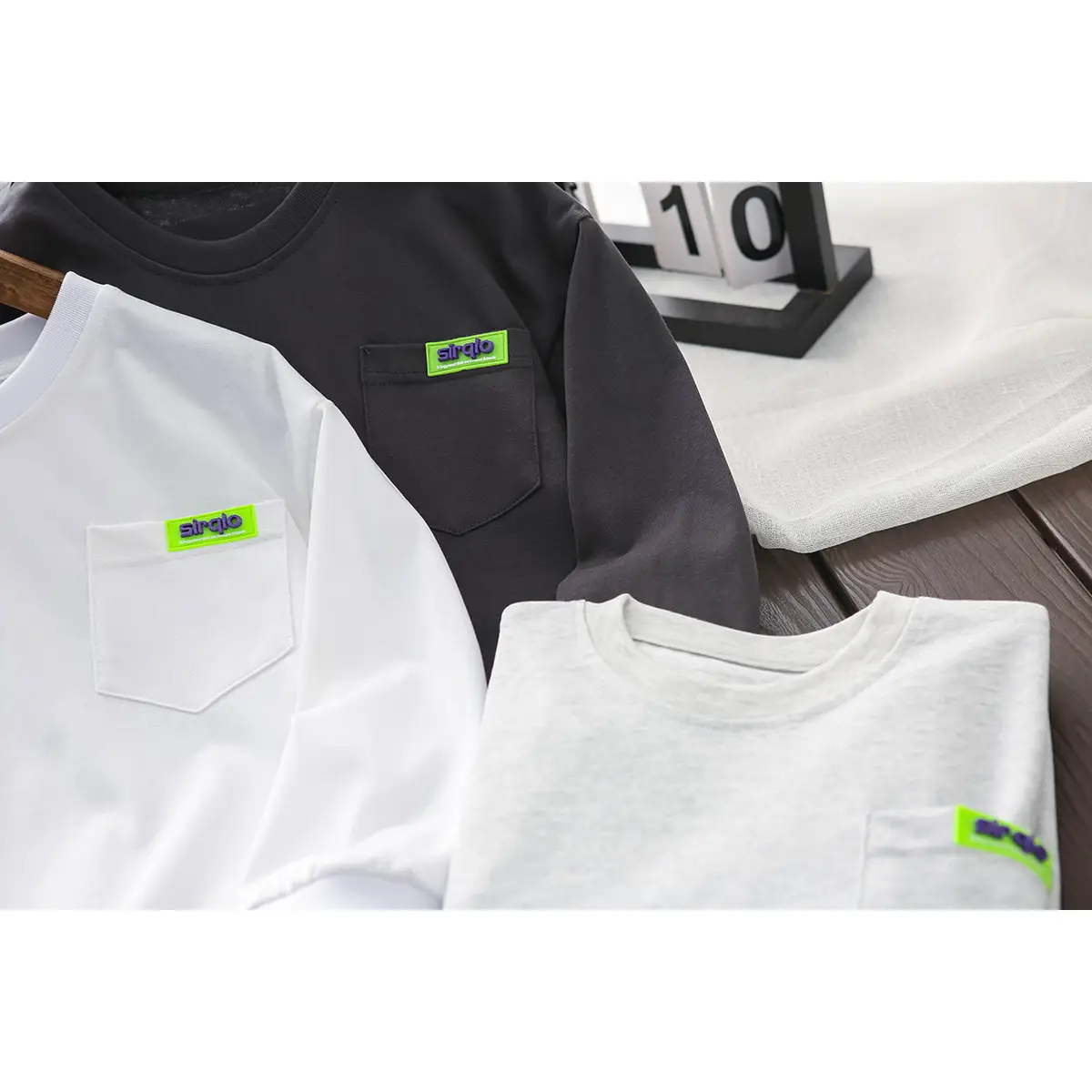Autum Kids Long Sleeve T-Shirts Set White Black Grey - Image 5