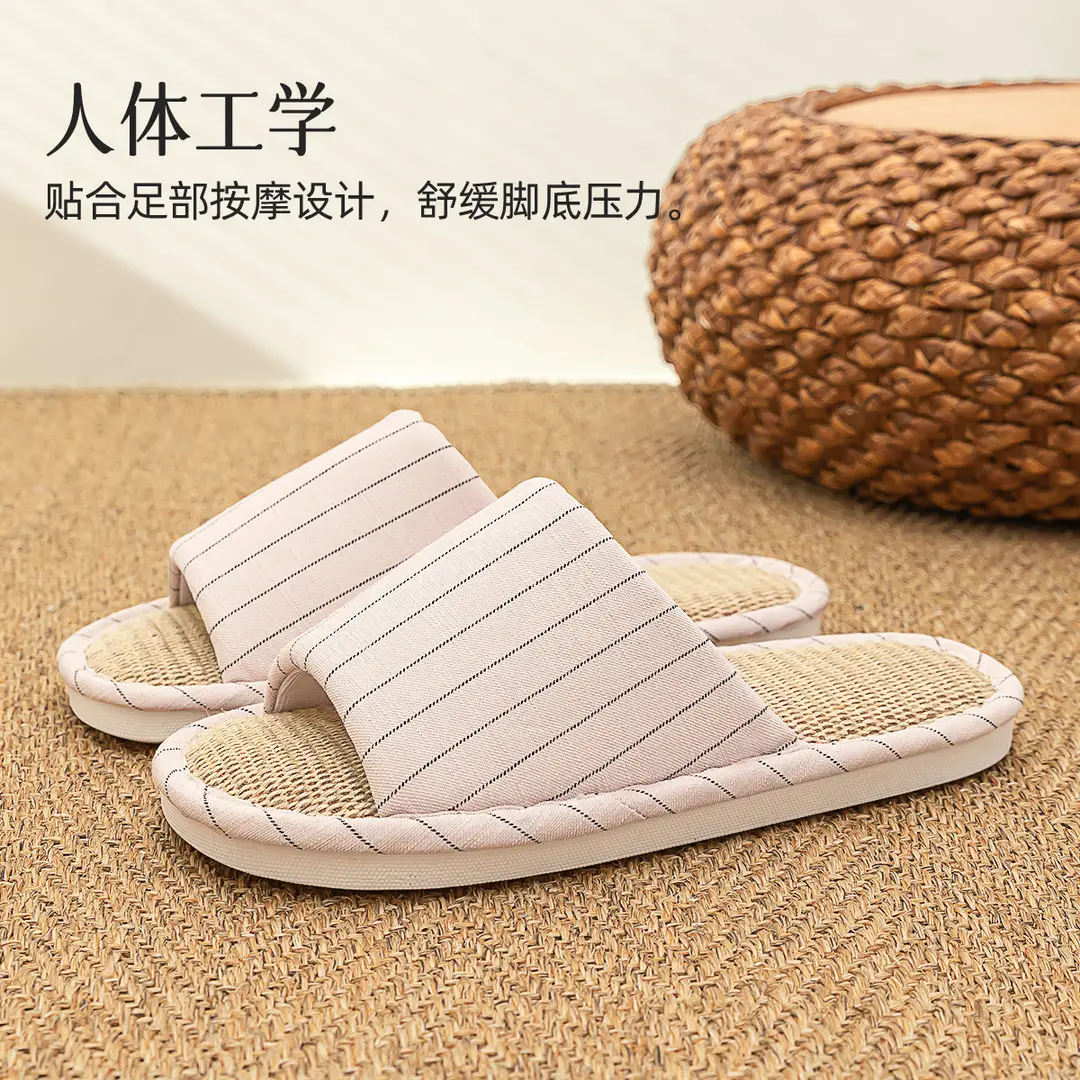 Linen Slippers Women's New Four Seasons Indoor Home Couple Non-Slip Sweat-Absorbing Non-Stinky Feet Silent Cotton Linen Sandals for Men