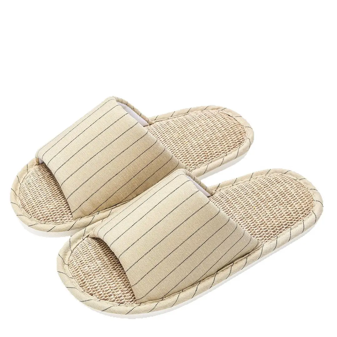 Linen Slippers Women's New Four Seasons Indoor Home Couple Non-Slip Sweat-Absorbing Non-Stinky Feet Silent Cotton Linen Sandals for Men