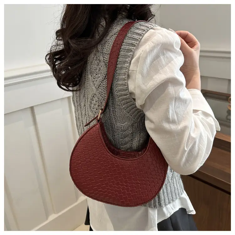 Women's Maroon Woven Shoulder Bag with Adjustable Strap — feature 14
