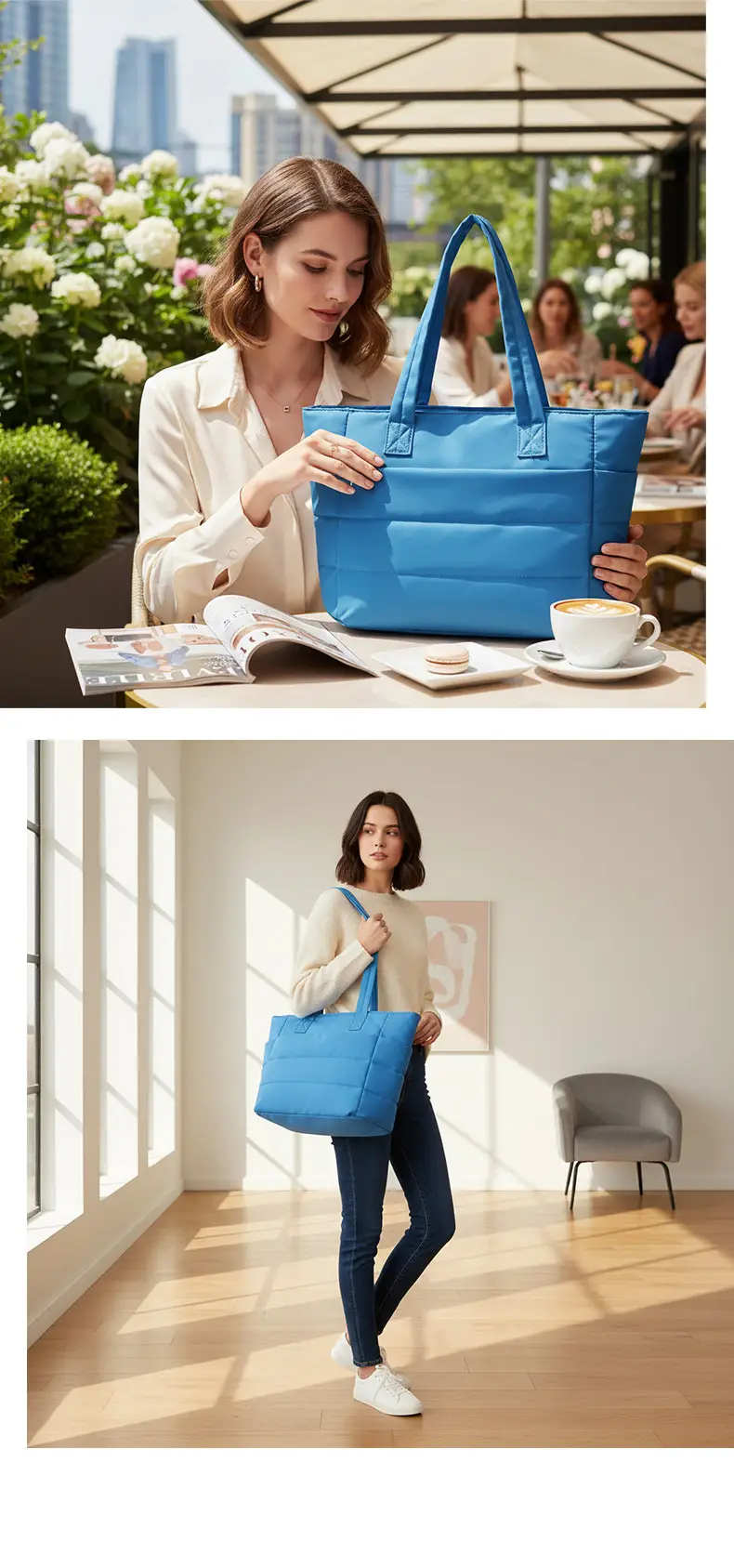 Light Grey Quilted Tote Bag for Commuters — feature 8