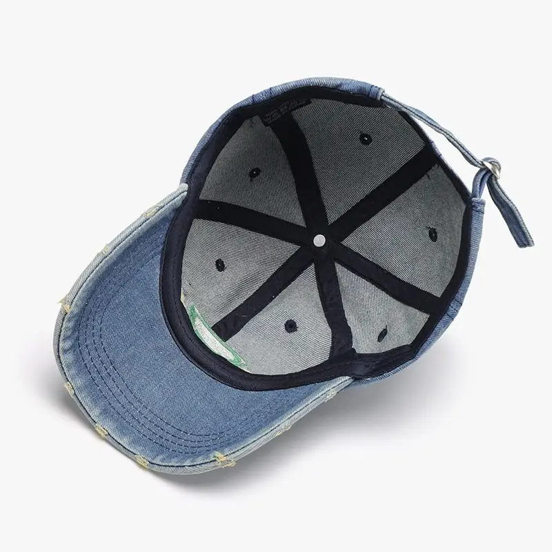 Unisex Letter Embroidered Baseball Cap Blue Washed - Image 7