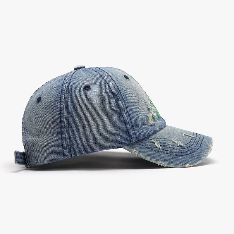 Unisex Letter Embroidered Baseball Cap Blue Washed - Image 8