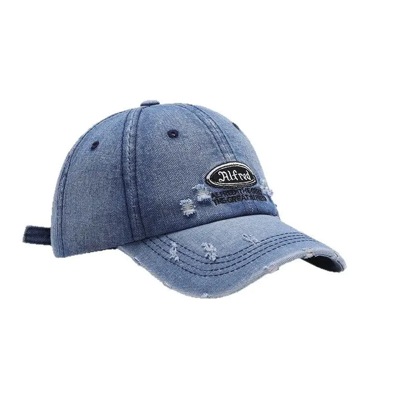 Unisex Letter Embroidered Baseball Cap Blue Washed - Image 9